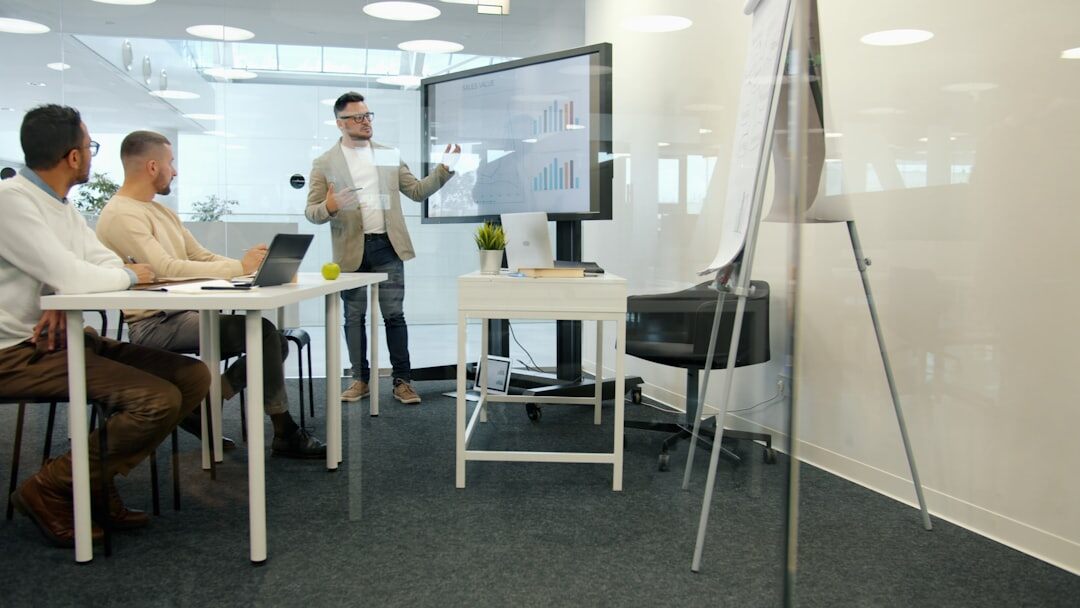 professional giving presentation to team