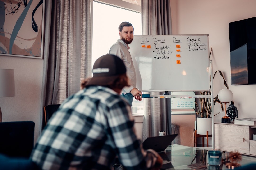 man giving feedback in office