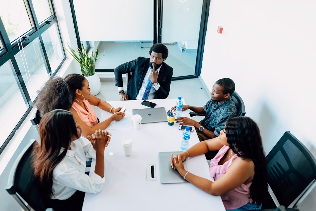 woman leading business meeting